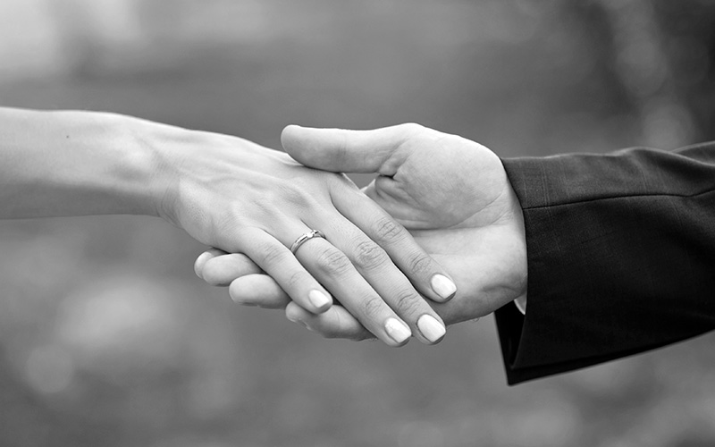 Close-up of bride and groom